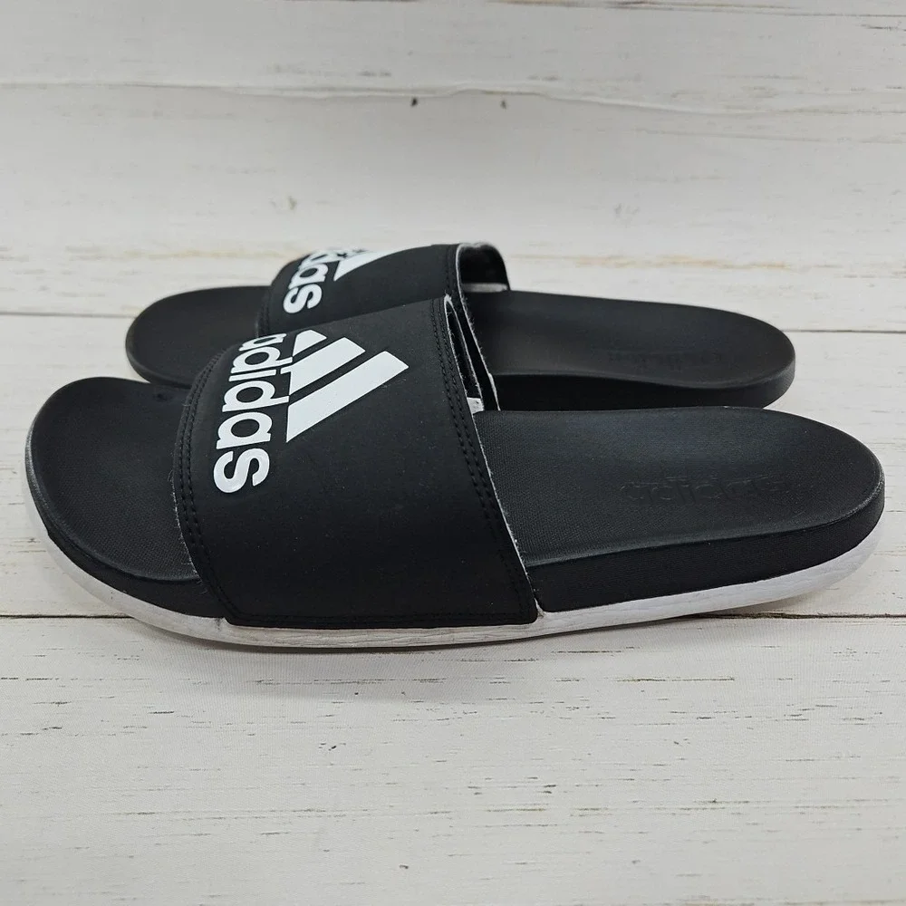 adidas Essentials Comfort‎ Slides Mens 8 Black White Sandal CG3427